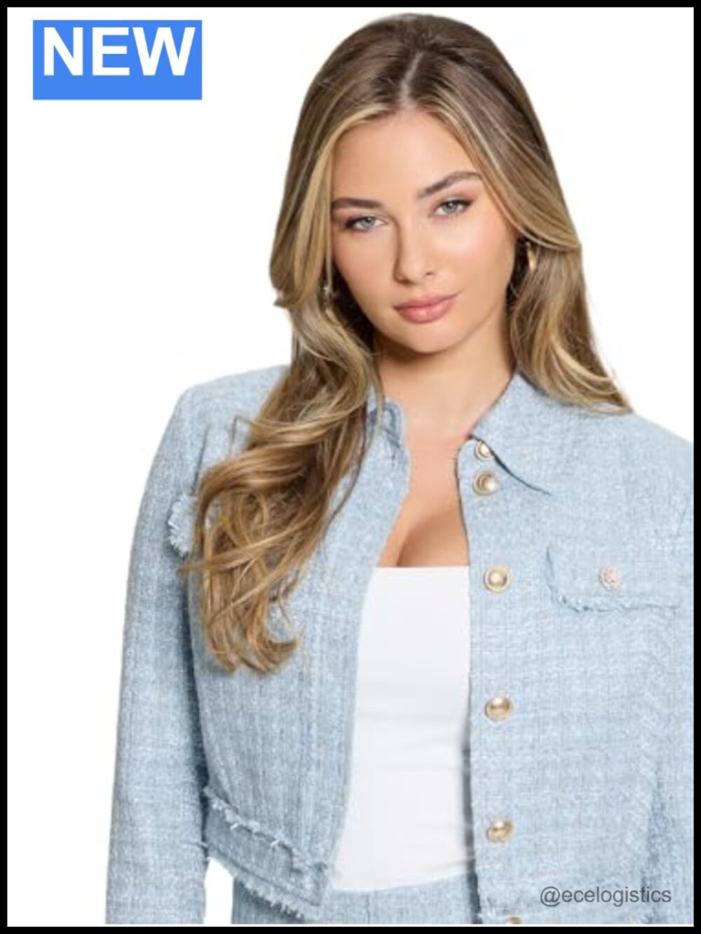 Cropped Tweed Jacket with Jewel Button Front Pockets Long Sleeve